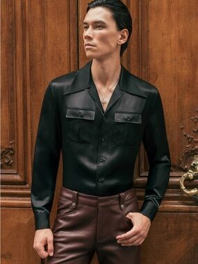 Men's 100% silk Long-Sleeve Button Shirt